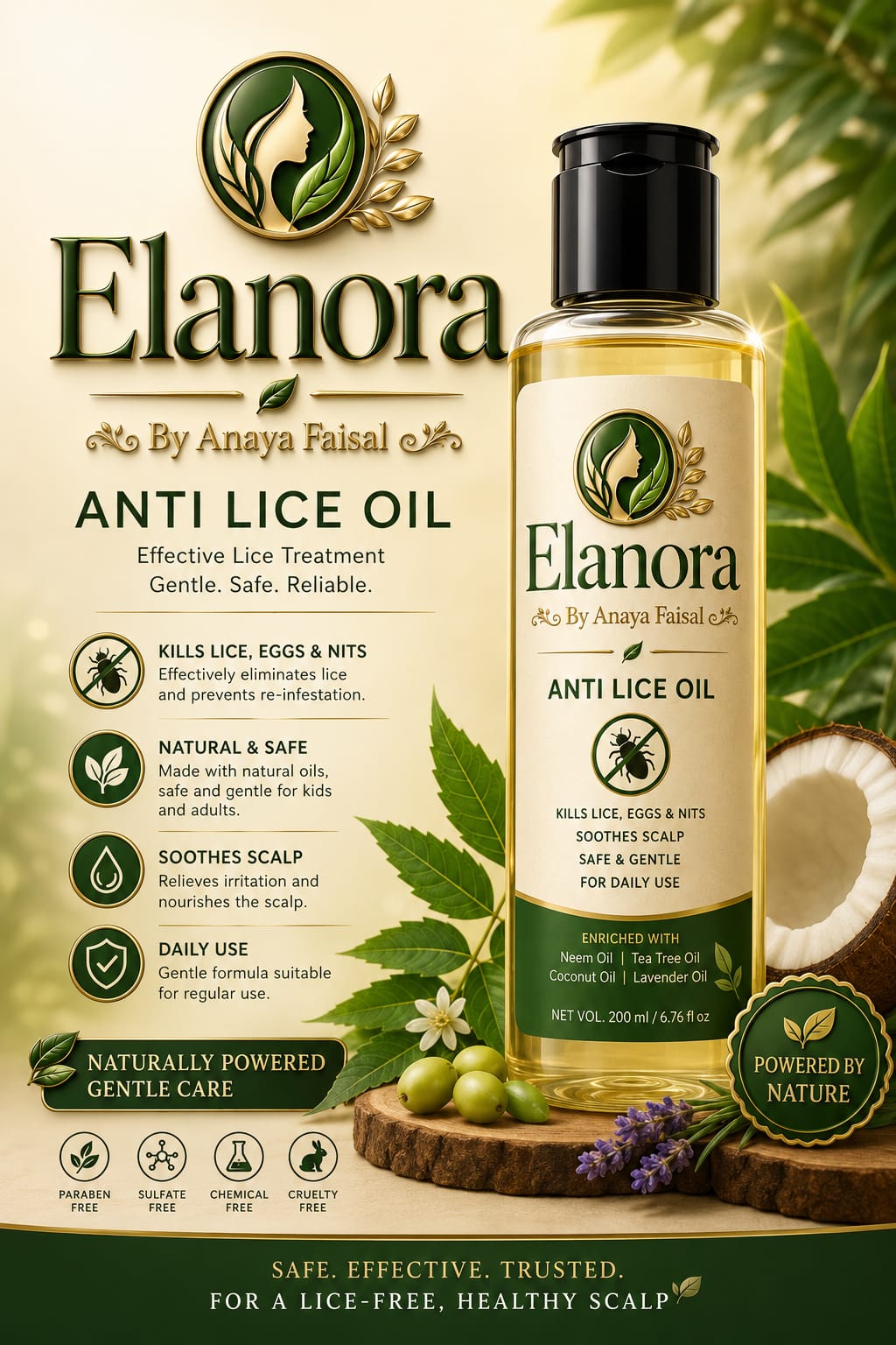 Elanora Anti Lice Oil – Natural Lice Treatment, Scalp Soothing & Hair Care Oil