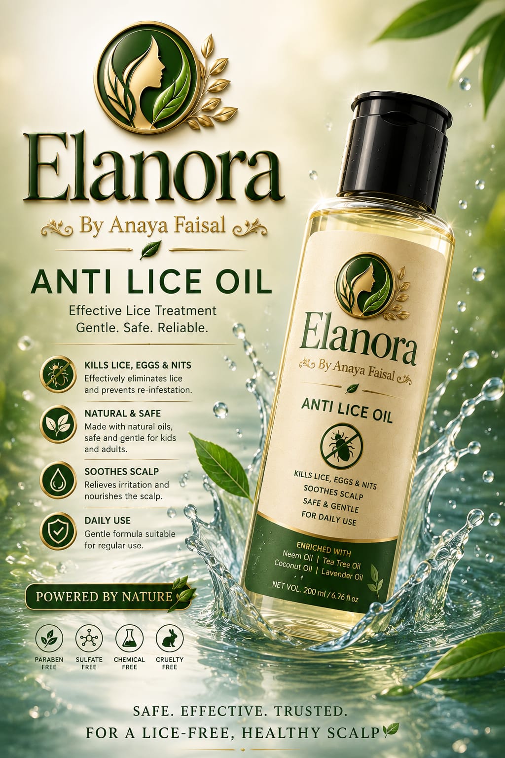 Elanora Anti Lice Oil – Natural Lice Treatment, Scalp Soothing & Hair Care Oil